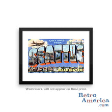 Greetings from Seattle Washington WA 2 Postcard Framed Wall Art