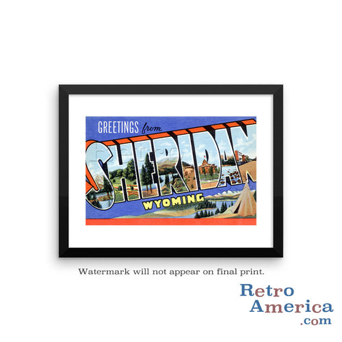 Greetings from Sheridan Wyoming WY Postcard Framed Wall Art