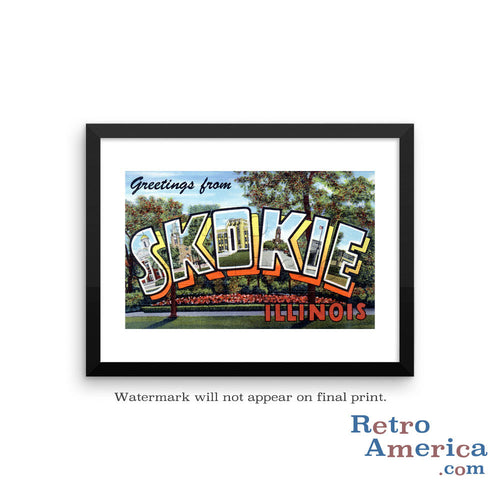 Greetings from Skokie Illinois IL Postcard Framed Wall Art