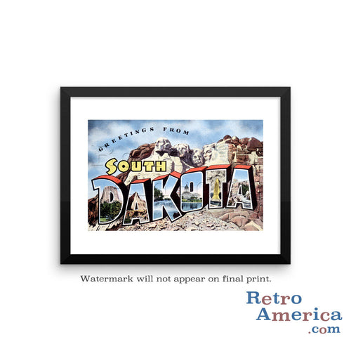 Greetings from South Dakota SD 3 Postcard Framed Wall Art