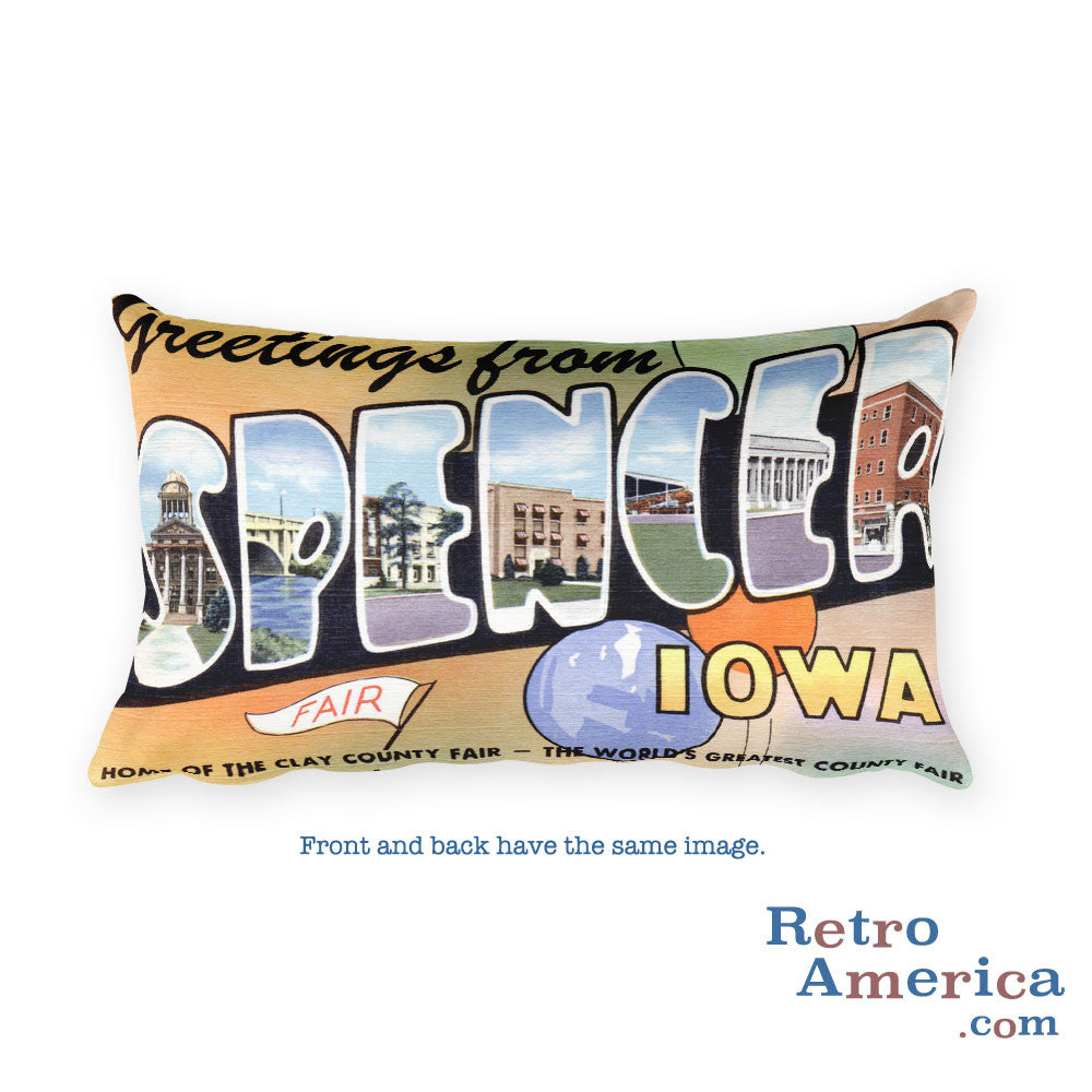 Greetings from Spencer Iowa Throw Pillow