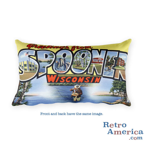 Greetings from Spooner Wisconsin Throw Pillow