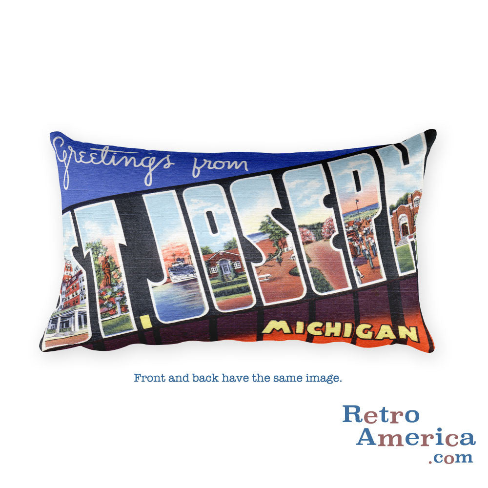 Greetings from St Joseph Michigan Throw Pillow