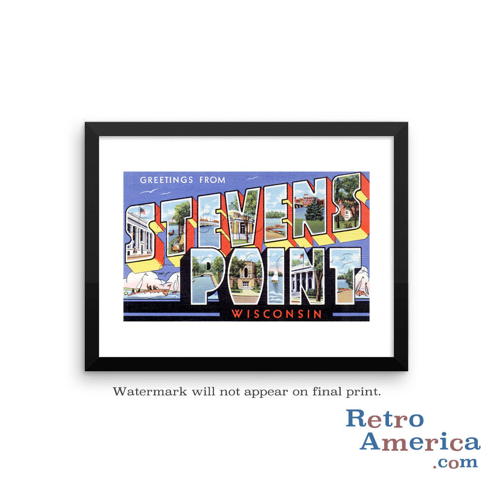 Greetings from Stevens Point Wisconsin WI Postcard Framed Wall Art