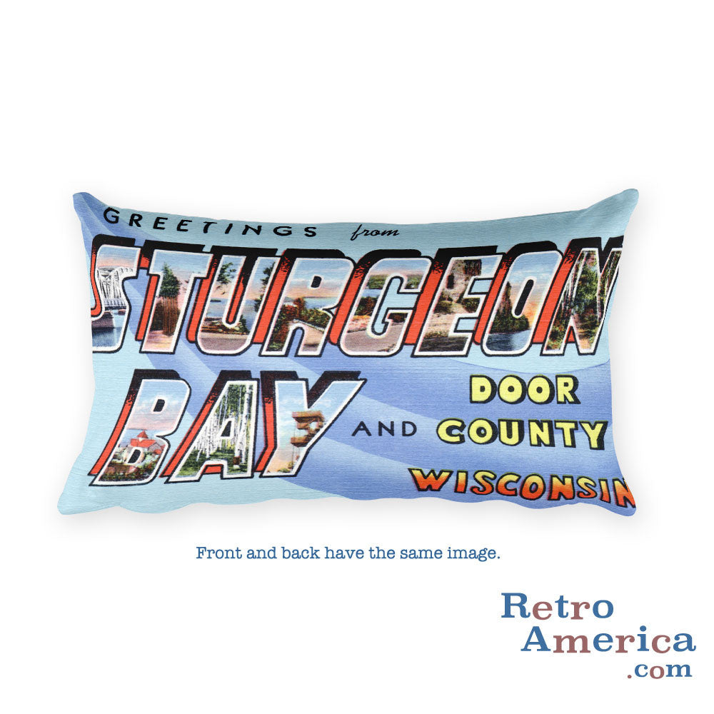 Greetings from Sturgeon Bay Wisconsin Throw Pillow