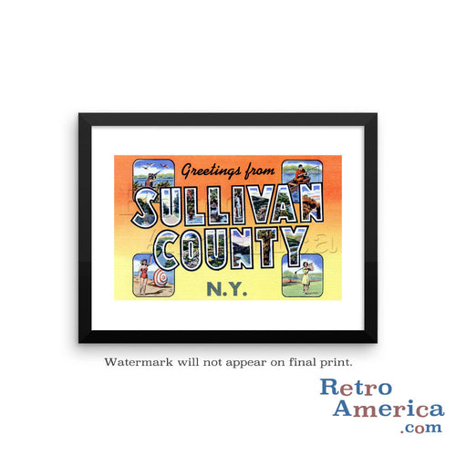 Greetings from Sullivan County New York NY Postcard Framed Wall Art