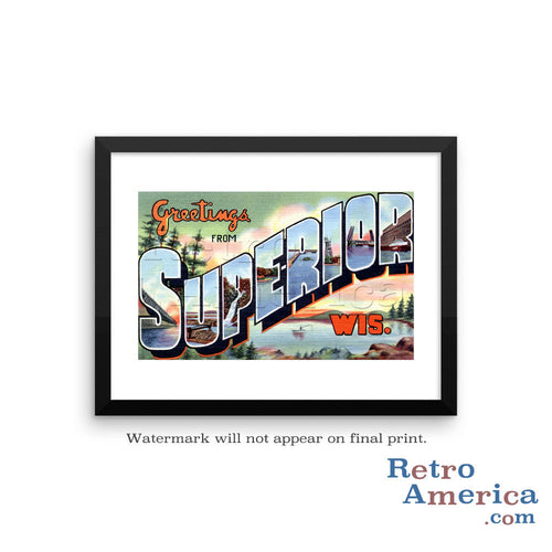 Greetings from Superior Wisconsin WI Postcard Framed Wall Art