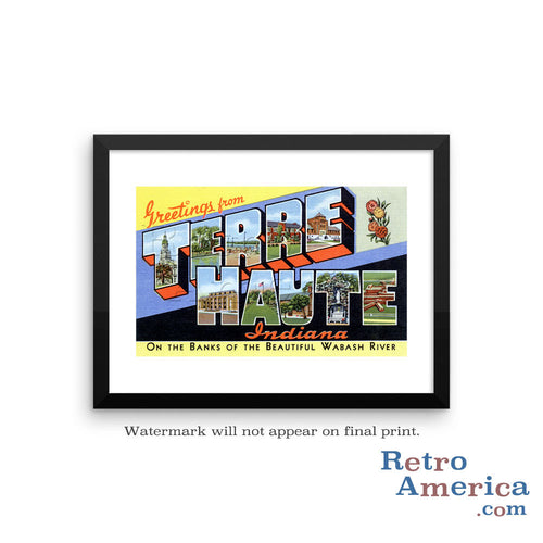 Greetings from Terre Haute Indiana IN 2 Postcard Framed Wall Art