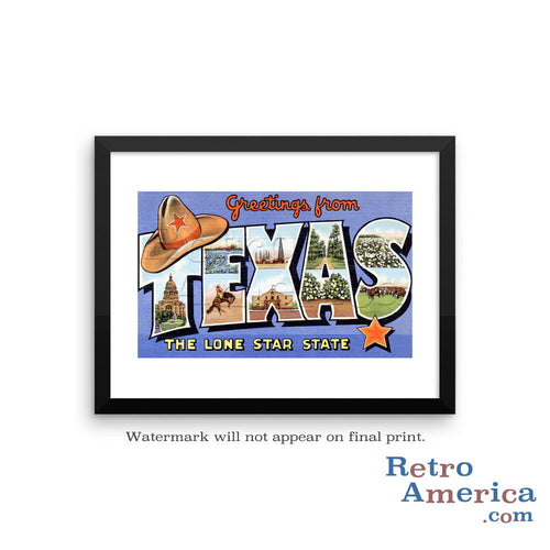 Greetings from Texas TX 2 Postcard Framed Wall Art