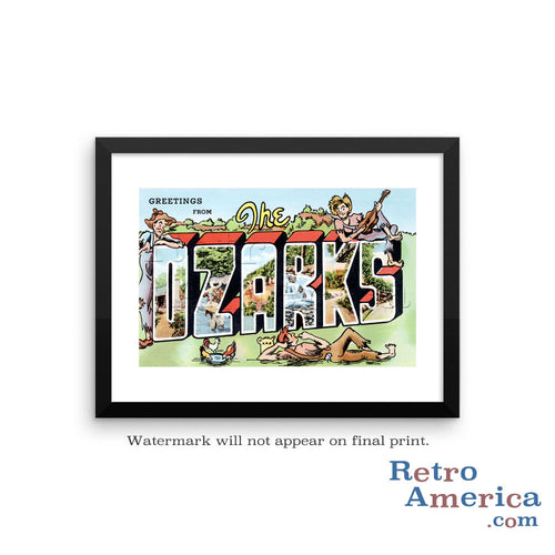Greetings from The Ozarks Missouri MO Postcard Framed Wall Art