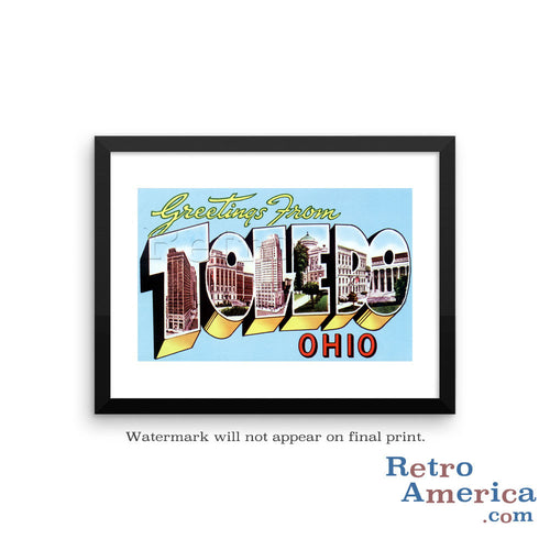 Greetings from Toledo Ohio OH 2 Postcard Framed Wall Art
