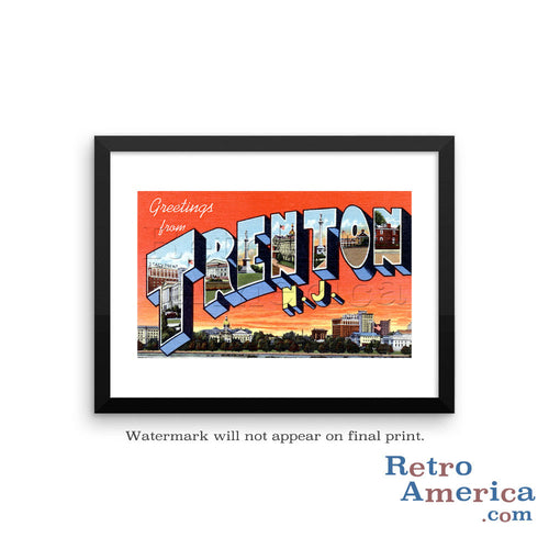 Greetings from Trenton New Jersey NJ Postcard Framed Wall Art