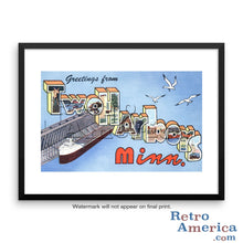 Greetings from Two Harbors Minnesota MN Postcard Framed Wall Art