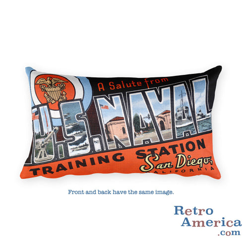 Greetings from Us Naval Training Station California Throw Pillow