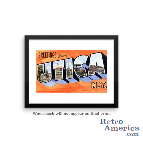 Greetings from Utica New York NY 1 Postcard Framed Wall Art