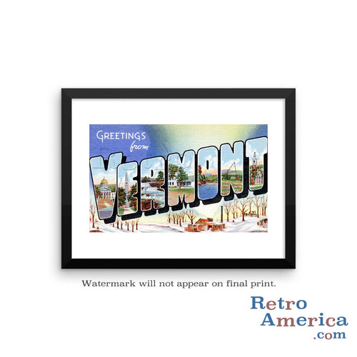 Greetings from Vermont VT 2 Postcard Framed Wall Art
