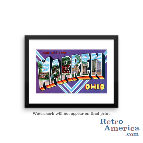 Greetings from Warren Ohio Dc Postcard Framed Wall Art
