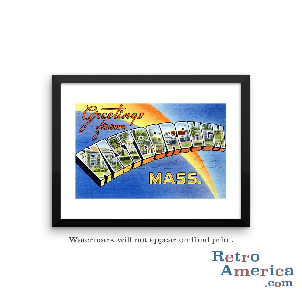 Greetings from Westborough Massachusetts MA Postcard Framed Wall Art