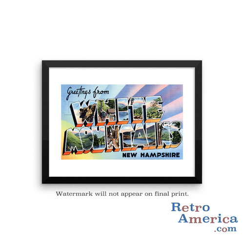 Greetings from White Mountains New Hampshire NH Postcard Framed Wall Art