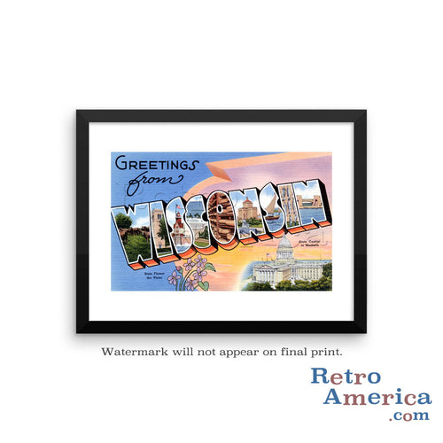 Greetings from Wisconsin WI 1 Postcard Framed Wall Art