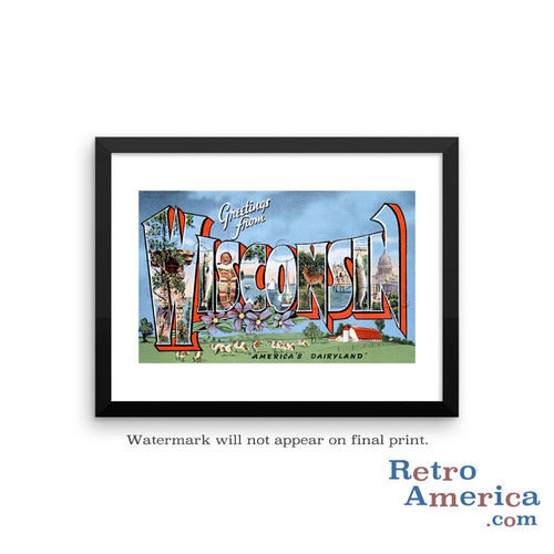 Greetings from Wisconsin WI 3 Postcard Framed Wall Art