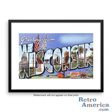 Greetings from Wisconsin WI 4 Postcard Framed Wall Art
