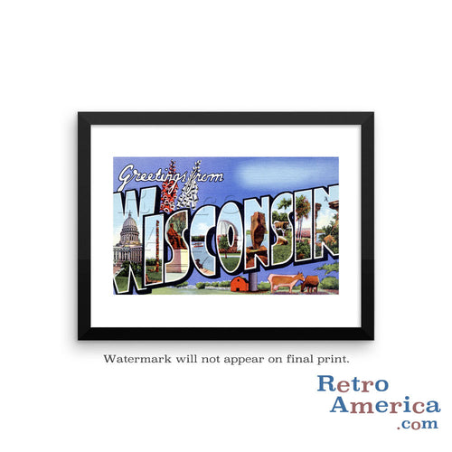 Greetings from Wisconsin WI 4 Postcard Framed Wall Art