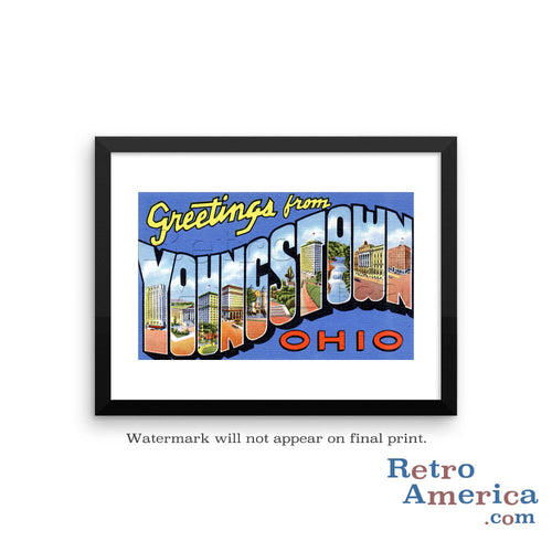 Greetings from Youngstown Ohio OH Postcard Framed Wall Art