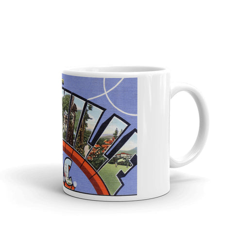 Greetings from Asheville North Carolina Unique Coffee Mug, Coffee Cup